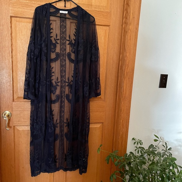 Honey Punch Sweaters - Honey Punch gorgeous!! Blue embroidered lace cardigan